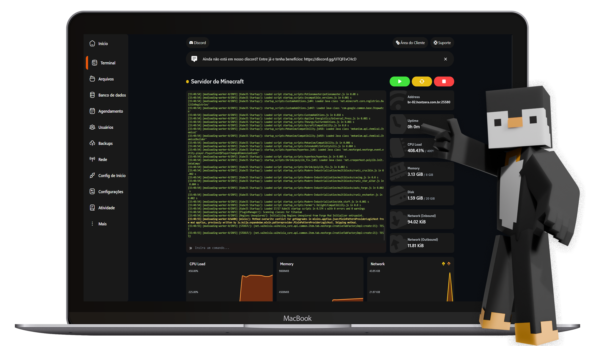Painel de Controle da Hostzera